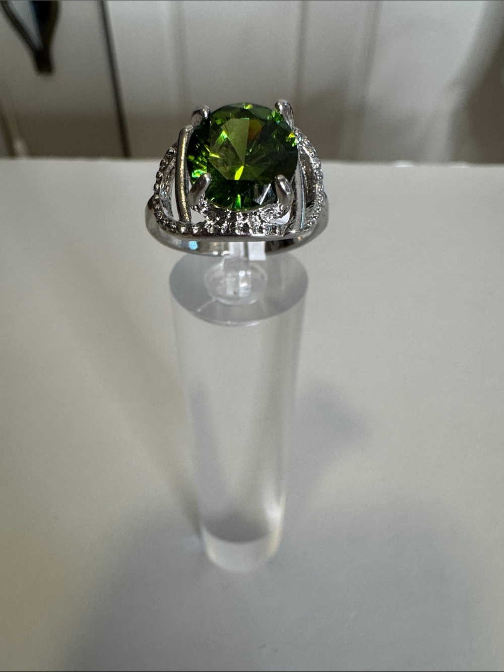 Green CZ Solitaire Ring